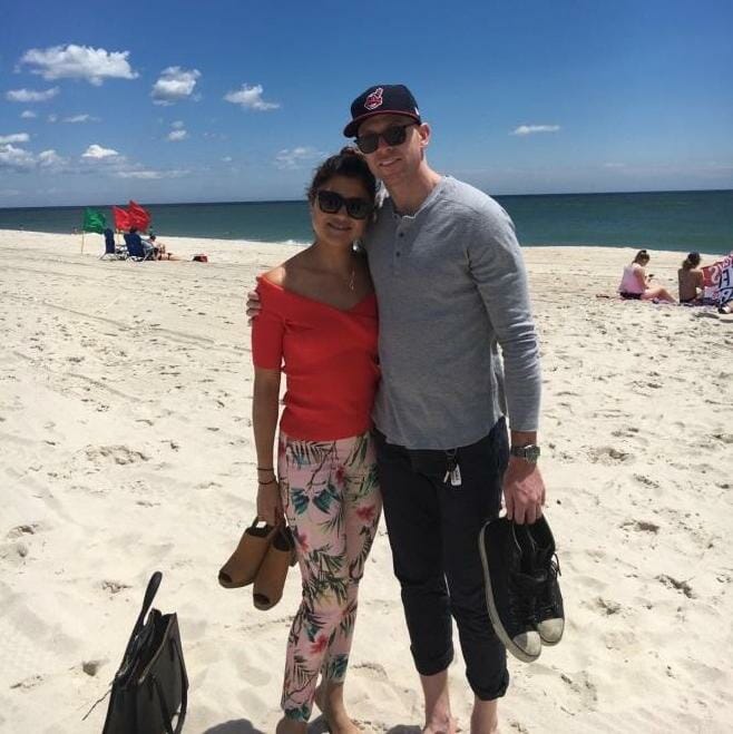 Mariana and Brian walking on Jones Beach while shopping for homes on Long Island, June 2017