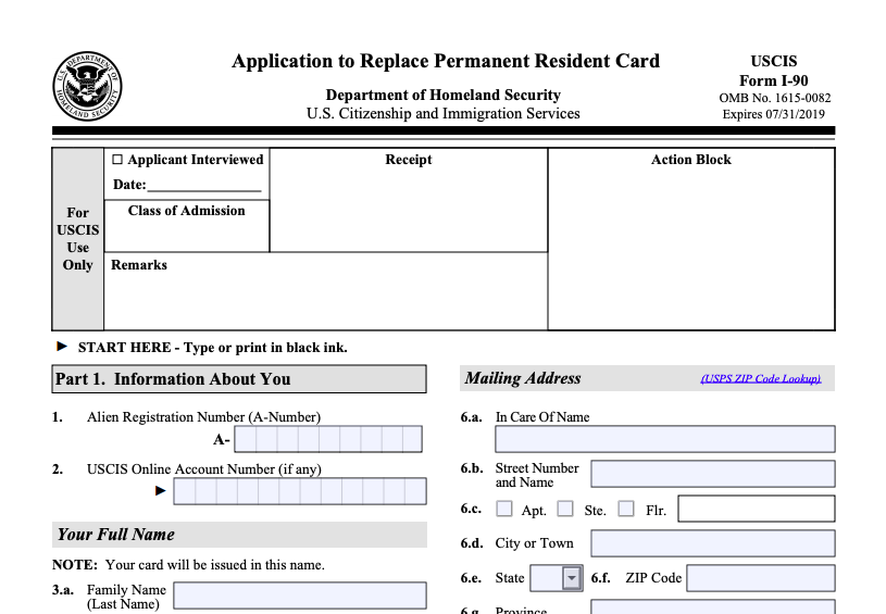 Green Card Renewal Application Form I 90 Creditcardpassa